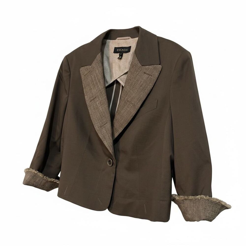 ESCADA Luxury Wool Blend BROWN Tweed BLAZER Jacket Sz 44/14/XL